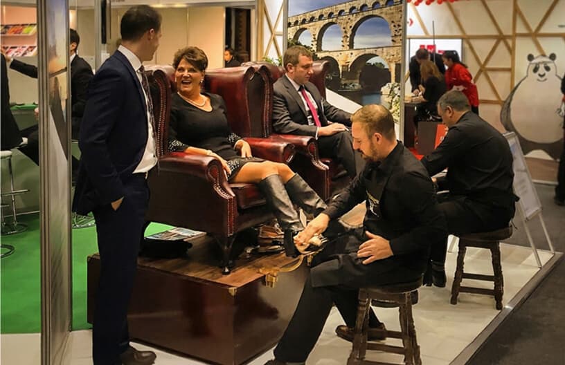 London Shoeshine event setup with Chesterfield chairs